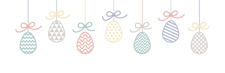 Concept of an Easter banner with hanging eggs. Vector