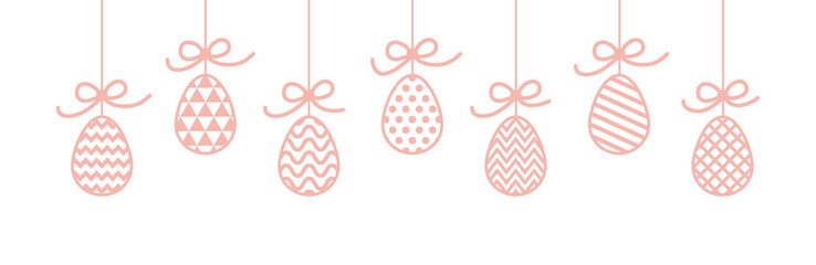 Colourful hanging Easter eggs. Banner concept. Vector