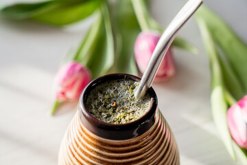Healthy infused yerba mate drink, energy boosting beverage