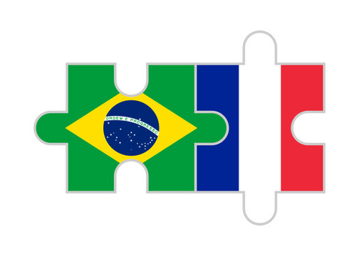 puzzle pieces of brazil and france flags. vector illustration isolated on white background