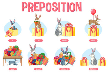 Preposition wordcard with rabbit and present box
