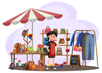 Flea market concept with second hand clothes