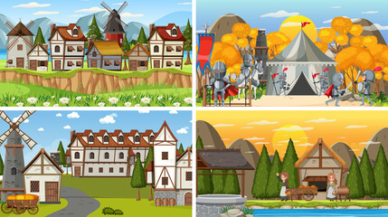 Set of different scene medieval