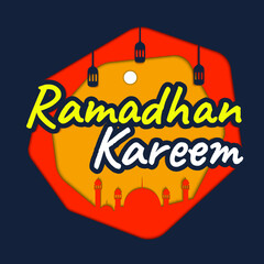 Vector graphic of Ramadhan greeting card. With black, orange, white and yellow color scheme. And also using paper cut out style.