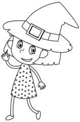 Cute witch doodle outline for colouring