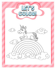 Worksheets template with color time! text and Unicorn outline
