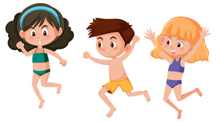 Boy and girls jumping on white background