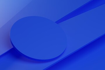 Monochrome geometric ultramarine blue podium. Antigravity background 3d illustration