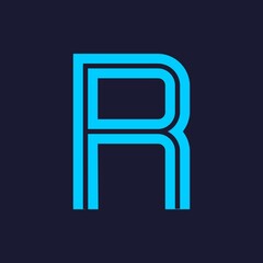 Vector of Modern Alphabet Letters, Parallel lines stylized rounded fonts, Double line for each letter, Minimal Letters for Futuristic, automotive, technology. This is font r