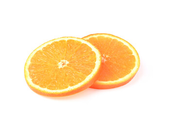 Slices of ripe orange on white background