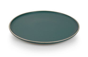 empty dark green ceramic plate on white background