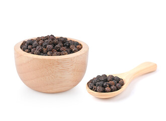 black pepper seeds on white background.