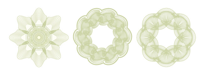 Three circular guilloche pattern protection vector illustration Premium Vector