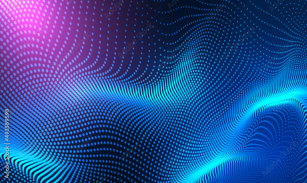 Poster abstract 3d wave particle technology background design. abstract wave moving dots flow particles for