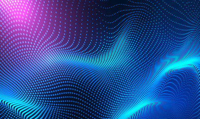 Abstract 3d Wave Particle Technology Background Design. Abstract wave moving dots flow particles for brochures, flyers, magazine, business card, branding, banners, headers, covers, notebooks. Vector