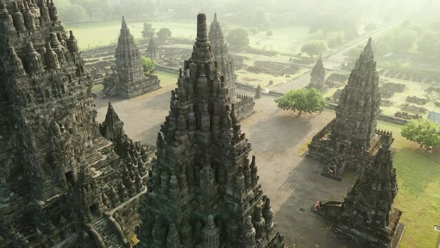 Aerial Shot of Candi Prambanan Temple, in Yogyakarta, Central Java, Indonesia