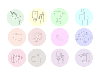 Mobile charger on white vector image. Usb cable simple black line icon vector image. Mobile charger vector line icon on white. vector illustration. phone charger. charger icon.usb cable. adapter.