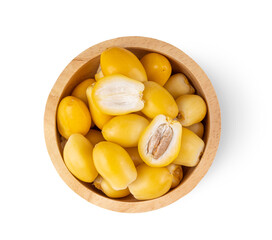 Fresh Dates in wood bowl isolated on white