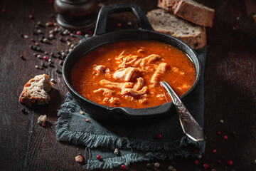 Delicious and homemade tripe soup made of pork and spices.