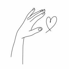 Obraz premium Silhouette of a continuous line of a woman's hand and heart