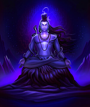 Lord Shiva(Hindu God) meditating on the rocks of Himalaya Stock  Illustration | Adobe Stock