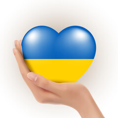 Ukraine for peace concept. Heart of Ukraine flag colors in hand. Ukrainian symbol. Save Ukraine. Support Ukraine. Stop war. World Heart Day. Vector illustration