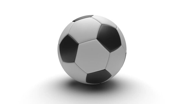 Soccer ball slowly spinning in place, white background and close-up. Animation 4k