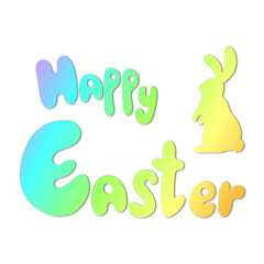 Happy Easter hand logo sketch, typography icon icon. Happy Easter lettering with cute bunny and rainbow gradient for greeting card invitation template.