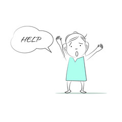 Help. Speech bubble character.
Doodle style character. An illustration of simple human movements and emotions.
