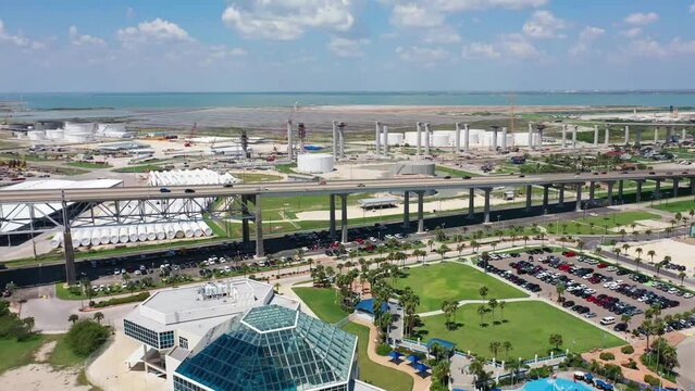 Corpus Christi, Aerial Flying, Harbor Bridge, North Beach, Texas