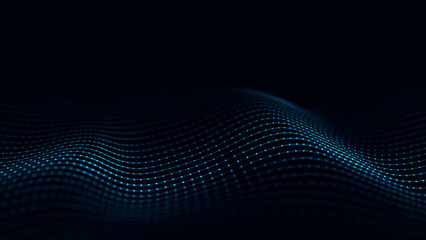 Dynamic wave of particles. Abstract futuristic background. Big data visualization. 3D rendering.
