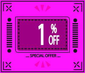 1% off. vector special offer marketing ad. pink flag