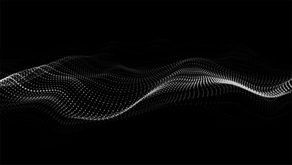 Digital dynamic wave of particles. Vector abstract black futuristic background. Big data visualization.