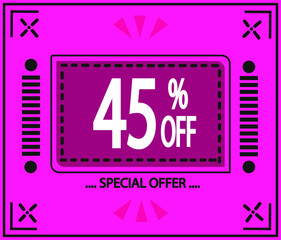 45% off. vector special offer marketing ad. pink flag