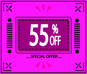 55% off. vector special offer marketing ad. pink flag