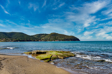 Marine panorama from the beach of Baratti Piombino Tuscany Italy