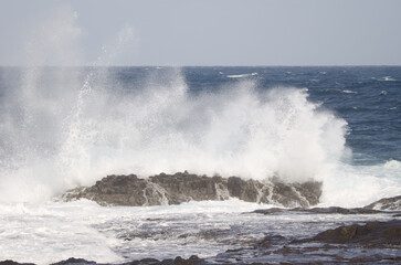 Naklejka premium Wave breaking against the shore. El Confital. La Isleta Protected Landscape. Las Palmas de Gran Canaria. Gran Canaria. Canary Islands. Spain.