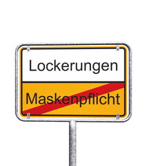 3d Illustation - Ortsschild - Ortstafel - Maskenpflicht - Lockerungen - Freisteller - Freigestellt