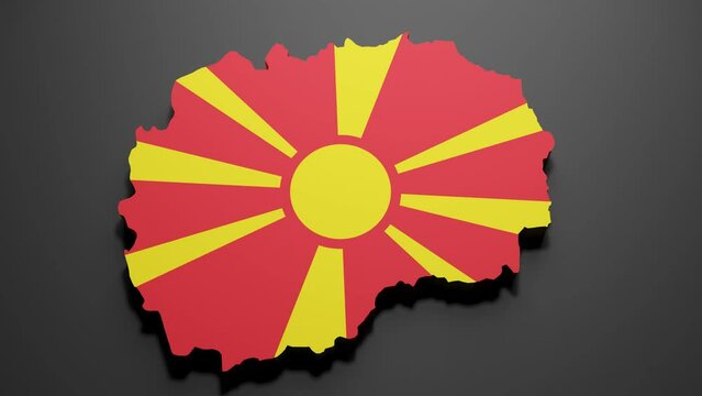 3d rendering of a Macedonia map in Macedonian flag colors on black background. 4K Video motion graphic animation.