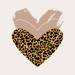 Abstract modern heart shapes silhouette with skin print, grunge texture template