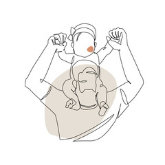 Father little kid line drawing. Abstract family continuous line art. Young dad holding his daughter.