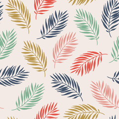 Fototapeta na wymiar Simple palm leaf seamless pattern. Nature print with palm leaves in retro style