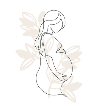 recommend clip art: Pregnancy and motherhood modern concept art. Abstract pregnant woman continuous line drawing.