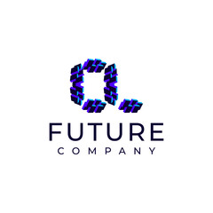 abstract tech letter q flat modern logo design