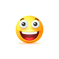 Smiling yellow emoji isolated on white background.