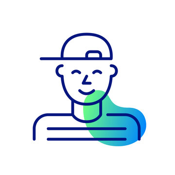 Young teenage boy wearing a baseball cap. Pixel perfect, editable stroke icon