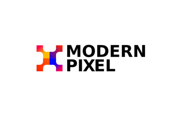 abstract modern pixel tech logo design