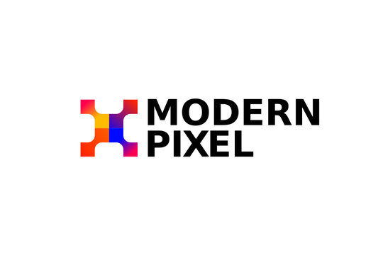 abstract modern pixel tech logo design