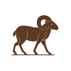 Silhouette of ram. Detailed drawing of animal. Simple contour vector illustration for emblem, badge, insignia.