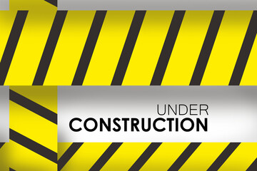 Under construction template design using black & yellow stripes. Used as a background for website page maintenance message. Can express concepts like work in progress and under development projects.